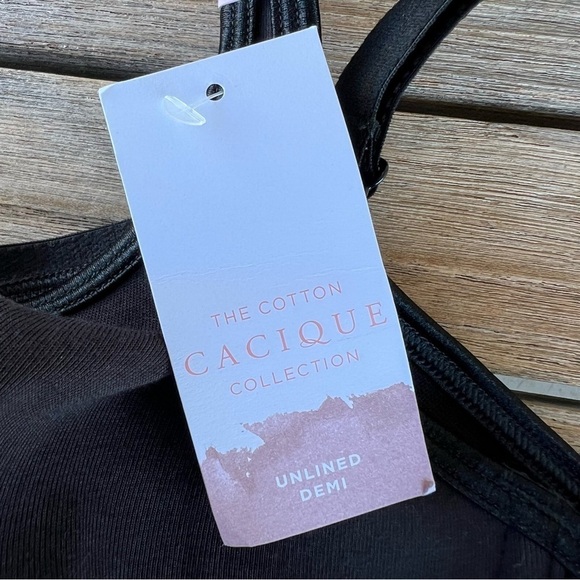 Cacique Cotton Collection Black Unlined Demi Bra 38D NWT - Picture 7 of 9